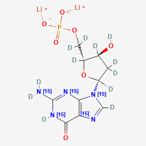 molecular formula C10H12Li2N5O7P B12366327 dilithium;[dideuterio-[(2R,3S,5R)-2,3,4,4,5-pentadeuterio-3-deuteriooxy-5-[1,8-dideuterio-2-(dideuterio(15N)amino)-6-oxopurin-9-yl]oxolan-2-yl]methyl] phosphate 