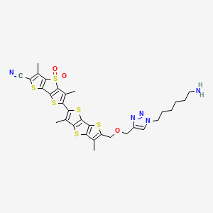 molecular formula C31H31N5O3S6 B12366382 10-[10-[[1-(6-Aminohexyl)triazol-4-yl]methoxymethyl]-5,9-dimethyl-3,7,11-trithiatricyclo[6.3.0.02,6]undeca-1(8),2(6),4,9-tetraen-4-yl]-5,9-dimethyl-7,7-dioxo-3,7lambda6,11-trithiatricyclo[6.3.0.02,6]undeca-1(8),2(6),4,9-tetraene-4-carbonitrile 