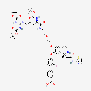 4-[4-[[(1R)-6-[2-[2-[[(2R)-5-[bis[(2-methylpropan-2-yl)oxycarbonylamino]methylideneamino]-2-[(2-methylpropan-2-yl)oxycarbonylamino]pentanoyl]amino]ethoxy]ethoxy]-1-methyl-1-[2-oxo-2-(1,3-thiazol-2-ylamino)ethyl]-3,4-dihydro-2H-isoquinolin-7-yl]oxy]-2-fluorophenyl]benzoic acid