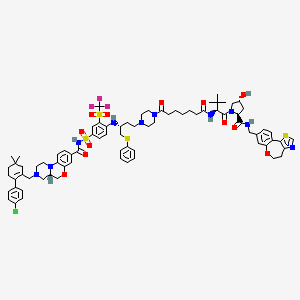 (4aS)-3-[[2-(4-chlorophenyl)-5,5-dimethylcyclohexen-1-yl]methyl]-N-[4-[[(2R)-4-[4-[7-[[(2S)-1-[(2S,4R)-2-(4,5-dihydro-[1]benzoxepino[4,5-d][1,3]thiazol-8-ylmethylcarbamoyl)-4-hydroxypyrrolidin-1-yl]-3,3-dimethyl-1-oxobutan-2-yl]amino]-7-oxoheptanoyl]piperazin-1-yl]-1-phenylsulfanylbutan-2-yl]amino]-3-(trifluoromethylsulfonyl)phenyl]sulfonyl-2,4,4a,5-tetrahydro-1H-pyrazino[2,1-c][1,4]benzoxazine-8-carboxamide