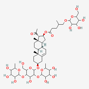 molecular formula C51H82O23 B1236686 [(3S,8S,9S,10R,13S,14S,16S,17S)-17-acetyl-3-[4-hydroxy-6-(hydroxymethyl)-3,5-bis[(3,4,5-trihydroxy-6-methyloxan-2-yl)oxy]oxan-2-yl]oxy-10,13-dimethyl-2,3,4,7,8,9,11,12,14,15,16,17-dodecahydro-1H-cyclopenta[a]phenanthren-16-yl] 4-methyl-5-[3,4,5-trihydroxy-6-(hydroxymethyl)oxan-2-yl]oxypentanoate 