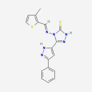 molecular formula C17H14N6S2 B1236694 4-[(E)-(3-甲基噻吩-2-基)甲叉亚氨基]-3-(3-苯基-1H-吡唑-5-基)-1H-1,2,4-三唑-5-硫酮 
