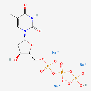 molecular formula C10H14N2Na3O14P3 B1236725 tetrasodium;[[[(2R,3S,5R)-3-hydroxy-5-(5-methyl-2,4-dioxopyrimidin-1-yl)oxolan-2-yl]methoxy-oxidophosphoryl]oxy-oxidophosphoryl] phosphate CAS No. 3624-46-2