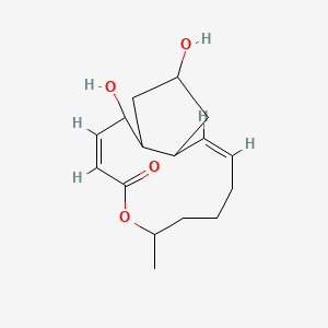 molecular formula C16H24O4 B1236732 1,6,7,8,9,11a,12,13,14,14a-Decahydro-1,13-dihydroxy-6-methyl-4H-cyclopent(f)oxacyclotridecin-4-one CAS No. 84277-18-9