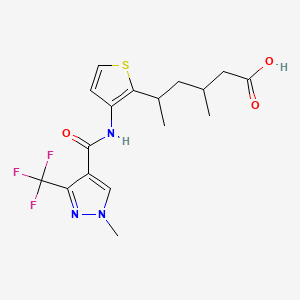 3-Methyl-5-[3-[[1-methyl-3-(trifluoromethyl)pyrazole-4-carbonyl]amino]thiophen-2-yl]hexanoic acid