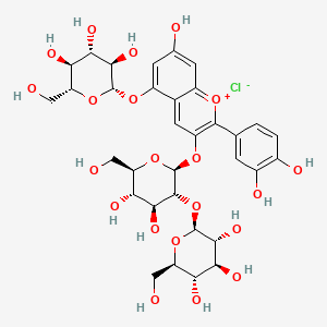 (2S,3R,4S,5S,6R)-2-[(2S,3R,4S,5S,6R)-2-[2-(3,4-dihydroxyphenyl)-7-hydroxy-5-[(2S,3R,4S,5S,6R)-3,4,5-trihydroxy-6-(hydroxymethyl)oxan-2-yl]oxychromenylium-3-yl]oxy-4,5-dihydroxy-6-(hydroxymethyl)oxan-3-yl]oxy-6-(hydroxymethyl)oxane-3,4,5-triol;chloride