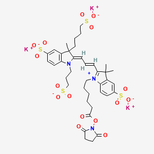 tripotassium;(2Z)-2-[(E)-3-[1-[6-(2,5-dioxopyrrolidin-1-yl)oxy-6-oxohexyl]-3,3-dimethyl-5-sulfonatoindol-1-ium-2-yl]prop-2-enylidene]-3-methyl-3-(4-sulfonatobutyl)-1-(3-sulfonatopropyl)indole-5-sulfonate