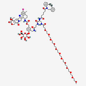 (2S,3S,4S,5R,6S)-6-[2-[[3-[[(2S)-2-[[6-(2-azatricyclo[10.4.0.04,9]hexadeca-1(16),4,6,8,12,14-hexaen-10-yn-2-yl)-6-oxohexanoyl]amino]-3-[3-[2-[2-[2-[2-[2-[2-[2-[2-[2-[2-(2-methoxyethoxy)ethoxy]ethoxy]ethoxy]ethoxy]ethoxy]ethoxy]ethoxy]ethoxy]ethoxy]ethoxy]propanoylamino]propanoyl]amino]propanoylamino]methyl]-4-[[(10S,23S)-10-ethyl-18-fluoro-10-hydroxy-19-methyl-5,9-dioxo-8-oxa-4,15-diazahexacyclo[14.7.1.02,14.04,13.06,11.020,24]tetracosa-1,6(11),12,14,16,18,20(24)-heptaen-23-yl]carbamoyloxymethyl]phenoxy]-3,4,5-trihydroxyoxane-2-carboxylic acid