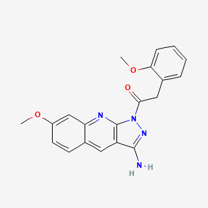 molecular formula C20H18N4O3 B1236844 1-(3-Amino-7-methoxy-1-pyrazolo[3,4-b]quinolinyl)-2-(2-methoxyphenyl)ethanone 