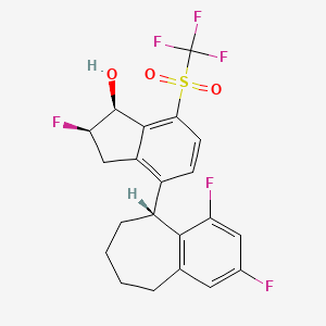 molecular formula C21H18F6O3S B12368647 (1S,2R)-4-[(5R)-2,4-difluoro-6,7,8,9-tetrahydro-5H-benzo[7]annulen-5-yl]-2-fluoro-7-(trifluoromethylsulfonyl)-2,3-dihydro-1H-inden-1-ol 