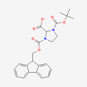 molecular formula C24H25N2O6- B12368786 1,2,3-Imidazolidinetricarboxylic acid, 1-(1,1-dimethylethyl) 3-(9H-fluoren-9-ylmethyl) ester 