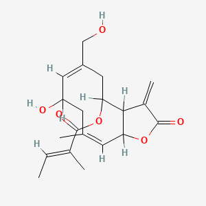 molecular formula C20H26O6 B1236892 8-Hydroxy-6-(hydroxymethyl)-10-methyl-3-methylene-2-oxo-2,3,3a,4,5,8,9,11a-octahydrocyclodeca[b]furan-4-yl (2E)-2-methylbut-2-enoate 