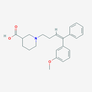molecular formula C23H27NO3 B1236897 3-Piperidinecarboxylic acid, 1-(4-(3-methoxyphenyl)-4-phenyl-3-butenyl)- CAS No. 89203-60-1