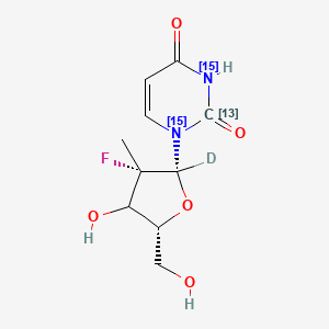 molecular formula C10H13FN2O5 B12369002 1-[(2R,3S,5R)-2-deuterio-3-fluoro-4-hydroxy-5-(hydroxymethyl)-3-methyloxolan-2-yl](213C,1,3-15N2)pyrimidine-2,4-dione 