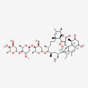 molecular formula C61H94O17 B12369120 (1S,3R,6R,10R,11R,12R,14R,15E,17S,20S,21S,24R,25S,26S,27E)-11-[(2R,4S,5S,6R)-5-[(2S,4S,5S,6S)-5-[(2S,4S,5S,6R)-4,5-dihydroxy-6-methyloxan-2-yl]oxy-4-methoxy-6-methyloxan-2-yl]oxy-4-hydroxy-6-methyloxan-2-yl]oxy-16,26-diethyl-21,27-dihydroxy-14-(hydroxymethyl)-3,4,6,10,12,18,24-heptamethyl-30-oxapentacyclo[26.2.1.01,6.017,26.020,25]hentriaconta-4,15,18,27-tetraene-23,29,31-trione 