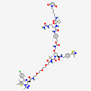 [4-[[(2S)-5-(carbamoylamino)-2-[[1-[5-(2,5-dioxopyrrol-1-yl)pentylcarbamoyl]cyclobutanecarbonyl]amino]pentanoyl]amino]phenyl]methyl N-[[(3R,5S)-1-[(2S)-2-[[2-[2-[2-[2-[[2-[(9S)-7-(4-chlorophenyl)-4,5,13-trimethyl-3-thia-1,8,11,12-tetrazatricyclo[8.3.0.02,6]trideca-2(6),4,7,10,12-pentaen-9-yl]acetyl]amino]ethoxy]ethoxy]ethoxy]acetyl]amino]-3,3-dimethylbutanoyl]-5-[[4-(4-methyl-1,3-thiazol-5-yl)phenyl]methylcarbamoyl]pyrrolidin-3-yl]oxymethyl]carbamate