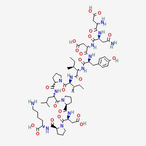 molecular formula C64H98N14O21 B12369393 (2S)-6-amino-2-[[(2S)-1-[(2S)-2-[[(2S)-1-[(2S)-2-[[(2S)-1-[(2S,3S)-2-[[(2S,3S)-2-[[(2S)-2-[[(2S)-2-[[(2S)-4-amino-2-[[(2S)-2-amino-3-carboxypropanoyl]amino]-4-oxobutanoyl]amino]-3-carboxypropanoyl]amino]-3-(4-hydroxyphenyl)propanoyl]amino]-3-methylpentanoyl]amino]-3-methylpentanoyl]pyrrolidine-2-carbonyl]amino]-4-methylpentanoyl]pyrrolidine-2-carbonyl]amino]-3-carboxypropanoyl]pyrrolidine-2-carbonyl]amino]hexanoic acid 