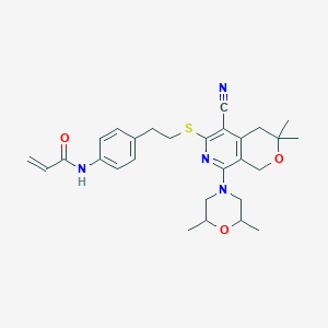 molecular formula C28H34N4O3S B12369508 N-[4-[2-[[5-cyano-8-(2,6-dimethylmorpholin-4-yl)-3,3-dimethyl-1,4-dihydropyrano[3,4-c]pyridin-6-yl]sulfanyl]ethyl]phenyl]prop-2-enamide 