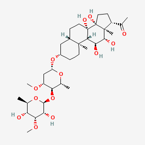 molecular formula C35H58O13 B12369580 1-[(3S,5S,8S,9S,10S,11S,12S,13S,14R,17S)-3-[(2R,4R,5R,6R)-5-[(2S,3R,4R,5R,6R)-3,5-dihydroxy-4-methoxy-6-methyloxan-2-yl]oxy-4-methoxy-6-methyloxan-2-yl]oxy-8,11,12,14-tetrahydroxy-10,13-dimethyl-2,3,4,5,6,7,9,11,12,15,16,17-dodecahydro-1H-cyclopenta[a]phenanthren-17-yl]ethanone 