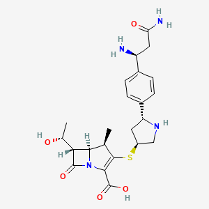 molecular formula C23H30N4O5S B1236964 (4R,5S,6S)-3-[(3S,5R)-5-[4-[(1S)-1,3-diamino-3-oxopropyl]phenyl]pyrrolidin-3-yl]sulfanyl-6-[(1R)-1-hydroxyethyl]-4-methyl-7-oxo-1-azabicyclo[3.2.0]hept-2-ene-2-carboxylic acid 