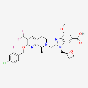 2-[[(8S)-2-[(4-chloro-2-fluorophenyl)methoxy]-3-(difluoromethyl)-8-methyl-6,8-dihydro-5H-1,7-naphthyridin-7-yl]methyl]-7-methoxy-3-[[(2S)-oxetan-2-yl]methyl]benzimidazole-5-carboxylic acid