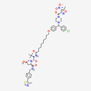 molecular formula C54H67ClN8O9S B12369762 (2S,4R)-1-[(2S)-2-[10-[4-[(4-chlorophenyl)-[4-(5-methyl-4-nitro-1,2-oxazole-3-carbonyl)piperazin-1-yl]methyl]phenoxy]decanoylamino]-3,3-dimethylbutanoyl]-4-hydroxy-N-[[4-(4-methyl-1,3-thiazol-5-yl)phenyl]methyl]pyrrolidine-2-carboxamide 