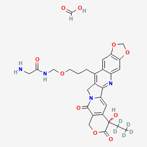 molecular formula C28H30N4O10 B12369817 2-amino-N-[3-[(5S)-5-hydroxy-6,10-dioxo-5-(1,1,2,2,2-pentadeuterioethyl)-7,18,20-trioxa-11,24-diazahexacyclo[11.11.0.02,11.04,9.015,23.017,21]tetracosa-1(24),2,4(9),13,15,17(21),22-heptaen-14-yl]propoxymethyl]acetamide;formic acid 