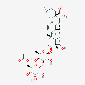 molecular formula C44H70O14 B12369956 [(2R,3S,4S,5R,6S)-6-[(2R,3R,4S,5S,6R)-2-[[(3S,4R,4aR,6aR,6bS,8R,8aS,14aR,14bS)-8-hydroxy-4,8a-bis(hydroxymethyl)-4,6a,6b,11,11,14b-hexamethyl-1,2,3,4a,5,6,7,8,9,10,12,14a-dodecahydropicen-3-yl]oxy]-3,5-dihydroxy-6-methyloxan-4-yl]oxy-3,4,5-trihydroxyoxan-2-yl]methyl acetate 