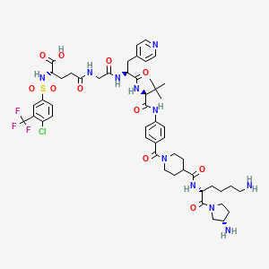 (2S)-5-[[2-[[(2S)-1-[[(2S)-1-[4-[4-[[(2R)-6-amino-1-[(3S)-3-aminopyrrolidin-1-yl]-1-oxohexan-2-yl]carbamoyl]piperidine-1-carbonyl]anilino]-3,3-dimethyl-1-oxobutan-2-yl]amino]-1-oxo-3-pyridin-4-ylpropan-2-yl]amino]-2-oxoethyl]amino]-2-[[4-chloro-3-(trifluoromethyl)phenyl]sulfonylamino]-5-oxopentanoic acid