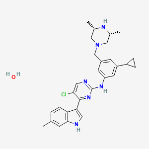 5-chloro-N-[3-cyclopropyl-5-[[(3S,5R)-3,5-dimethylpiperazin-1-yl]methyl]phenyl]-4-(6-methyl-1H-indol-3-yl)pyrimidin-2-amine;hydrate