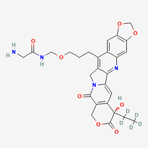 molecular formula C27H28N4O8 B12370125 2-amino-N-[3-[(5S)-5-hydroxy-6,10-dioxo-5-(1,1,2,2,2-pentadeuterioethyl)-7,18,20-trioxa-11,24-diazahexacyclo[11.11.0.02,11.04,9.015,23.017,21]tetracosa-1(24),2,4(9),13,15,17(21),22-heptaen-14-yl]propoxymethyl]acetamide 