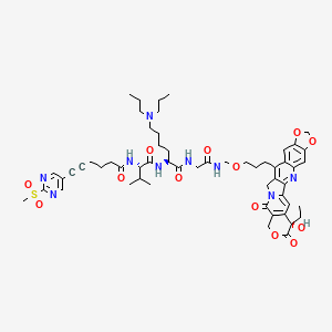 molecular formula C55H71N9O13S B12370147 (2S)-6-(dipropylamino)-N-[2-[3-[(5S)-5-ethyl-5-hydroxy-6,10-dioxo-7,18,20-trioxa-11,24-diazahexacyclo[11.11.0.02,11.04,9.015,23.017,21]tetracosa-1(24),2,4(9),13,15,17(21),22-heptaen-14-yl]propoxymethylamino]-2-oxoethyl]-2-[[(2S)-3-methyl-2-[6-(2-methylsulfonylpyrimidin-5-yl)hex-5-ynoylamino]butanoyl]amino]hexanamide 