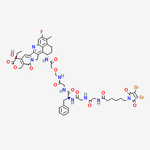 molecular formula C52H54Br2FN9O13 B12370186 6-(3,4-dibromo-2,5-dioxopyrrol-1-yl)-N-[2-[[2-[[(2S)-1-[[2-[[2-[[(10S,23S)-10-ethyl-18-fluoro-10-hydroxy-19-methyl-5,9-dioxo-8-oxa-4,15-diazahexacyclo[14.7.1.02,14.04,13.06,11.020,24]tetracosa-1,6(11),12,14,16,18,20(24)-heptaen-23-yl]amino]-2-oxoethoxy]methylamino]-2-oxoethyl]amino]-1-oxo-3-phenylpropan-2-yl]amino]-2-oxoethyl]amino]-2-oxoethyl]hexanamide 