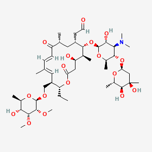 molecular formula C46H77NO17 B1237023 2-[(4R,5S,6S,7R,9R,11E,13Z,15R,16R)-6-[(2R,3R,4R,5S,6R)-5-[(2S,4R,5S,6S)-4,5-dihydroxy-4,6-dimethyloxan-2-yl]oxy-4-(dimethylamino)-3-hydroxy-6-methyloxan-2-yl]oxy-16-ethyl-4-hydroxy-15-[[(2R,3R,4R,5R,6R)-5-hydroxy-3,4-dimethoxy-6-methyloxan-2-yl]oxymethyl]-5,9,13-trimethyl-2,10-dioxo-1-oxacyclohexadeca-11,13-dien-7-yl]acetaldehyde 