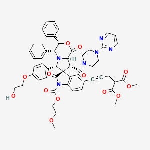 molecular formula C55H54N6O13 B1237025 dimethyl 2-[3-[(3S,4R,6S,7S,8R,8aR)-6-[4-(2-hydroxyethoxy)phenyl]-1'-(2-methoxyethoxycarbonyl)-1,2'-dioxo-3,4-diphenyl-8-(4-pyrimidin-2-ylpiperazine-1-carbonyl)spiro[4,6,8,8a-tetrahydro-3H-pyrrolo[2,1-c][1,4]oxazine-7,3'-indole]-5'-yl]prop-2-ynyl]propanedioate 