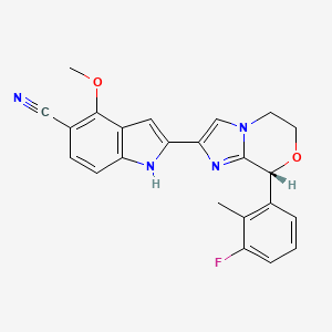 molecular formula C23H19FN4O2 B12370287 2-[(8R)-8-(3-fluoro-2-methylphenyl)-6,8-dihydro-5H-imidazo[2,1-c][1,4]oxazin-2-yl]-4-methoxy-1H-indole-5-carbonitrile 