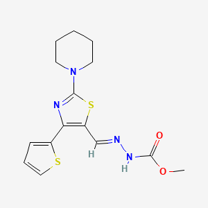 molecular formula C15H18N4O2S2 B1237030 methyl N-[(E)-(2-piperidin-1-yl-4-thiophen-2-yl-1,3-thiazol-5-yl)methylideneamino]carbamate 