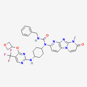 molecular formula C32H32F3N9O4 B12370468 3-Benzyl-1-(10-methyl-11-oxo-1,6,8,10-tetrazatricyclo[7.4.0.02,7]trideca-2(7),3,5,8,12-pentaen-5-yl)-1-[4-[[4-(oxetan-3-yloxy)-5-(trifluoromethyl)pyrimidin-2-yl]amino]cyclohexyl]urea 