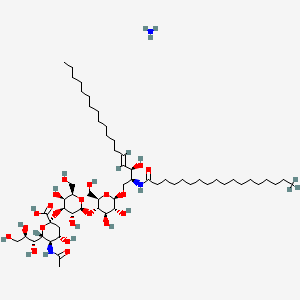 molecular formula C59H111N3O21 B12370571 (2S,4S,5R,6R)-5-acetamido-2-[(2S,3R,4S,5S,6R)-2-[(2R,3S,4R,5R,6R)-4,5-dihydroxy-2-(hydroxymethyl)-6-[(E,2S,3R)-3-hydroxy-2-(18,18,18-trideuteriooctadecanoylamino)octadec-4-enoxy]oxan-3-yl]oxy-3,5-dihydroxy-6-(hydroxymethyl)oxan-4-yl]oxy-4-hydroxy-6-[(1R,2R)-1,2,3-trihydroxypropyl]oxane-2-carboxylic acid;azane 