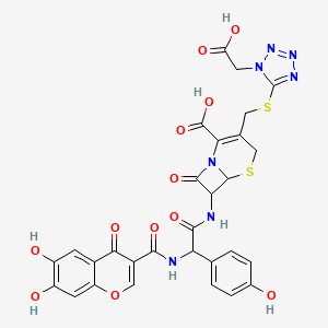 molecular formula C29H23N7O12S2 B1237058 3-[[1-(Carboxymethyl)tetrazol-5-yl]sulfanylmethyl]-7-[[2-[(6,7-dihydroxy-4-oxochromene-3-carbonyl)amino]-2-(4-hydroxyphenyl)acetyl]amino]-8-oxo-5-thia-1-azabicyclo[4.2.0]oct-2-ene-2-carboxylic acid 