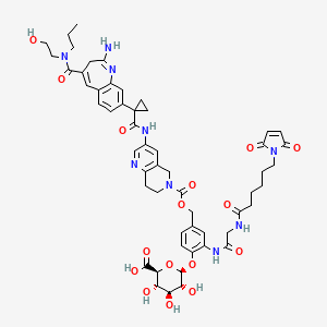 molecular formula C54H63N9O16 B12370859 (2S,3S,4S,5R,6S)-6-[4-[[3-[[1-[2-amino-4-[2-hydroxyethyl(propyl)carbamoyl]-3H-1-benzazepin-8-yl]cyclopropanecarbonyl]amino]-7,8-dihydro-5H-1,6-naphthyridine-6-carbonyl]oxymethyl]-2-[[2-[6-(2,5-dioxopyrrol-1-yl)hexanoylamino]acetyl]amino]phenoxy]-3,4,5-trihydroxyoxane-2-carboxylic acid 