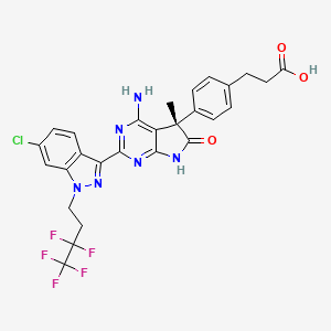 molecular formula C27H22ClF5N6O3 B12371011 3-[4-[(5S)-4-amino-2-[6-chloro-1-(3,3,4,4,4-pentafluorobutyl)indazol-3-yl]-5-methyl-6-oxo-7H-pyrrolo[2,3-d]pyrimidin-5-yl]phenyl]propanoic acid 