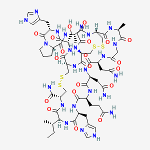 molecular formula C61H92N24O20S4 B12371095 (1R,6R,9S,12S,15S,18S,21S,27S,30R,33S,36S,42S,45S,50R)-50-[(2-aminoacetyl)amino]-18,21-bis(2-amino-2-oxoethyl)-15-(3-amino-3-oxopropyl)-9-[(2S)-butan-2-yl]-45-(hydroxymethyl)-12,42-bis(1H-imidazol-4-ylmethyl)-27,33-dimethyl-8,11,14,17,20,23,26,29,32,35,41,44,47,49-tetradecaoxo-3,4,52,53-tetrathia-7,10,13,16,19,22,25,28,31,34,40,43,46,48-tetradecazatricyclo[28.17.7.036,40]tetrapentacontane-6-carboxamide 