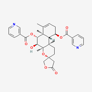 molecular formula C32H36N2O8 B12371117 [(3R,4aR,5S,6R,6aR,10R,10aS,10bR)-5-hydroxy-4a,6a,7,10b-tetramethyl-2'-oxo-6-(pyridine-3-carbonyloxy)spiro[2,5,6,9,10,10a-hexahydro-1H-benzo[f]chromene-3,4'-oxolane]-10-yl] pyridine-3-carboxylate 