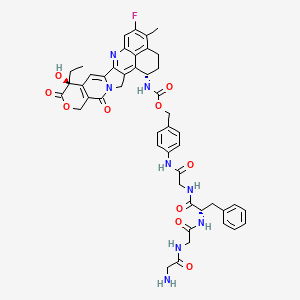 [4-[[2-[[(2S)-2-[[2-[(2-aminoacetyl)amino]acetyl]amino]-3-phenylpropanoyl]amino]acetyl]amino]phenyl]methyl N-[(10S,23S)-10-ethyl-18-fluoro-10-hydroxy-19-methyl-5,9-dioxo-8-oxa-4,15-diazahexacyclo[14.7.1.02,14.04,13.06,11.020,24]tetracosa-1,6(11),12,14,16,18,20(24)-heptaen-23-yl]carbamate