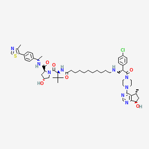 (2S,4R)-1-[(2S)-2-[11-[[(2S)-2-(4-chlorophenyl)-3-[4-[(5R,7R)-7-hydroxy-5-methyl-6,7-dihydro-5H-cyclopenta[d]pyrimidin-4-yl]piperazin-1-yl]-3-oxopropyl]amino]undecanoylamino]-3,3-dimethylbutanoyl]-4-hydroxy-N-[(1S)-1-[4-(4-methyl-1,3-thiazol-5-yl)phenyl]ethyl]pyrrolidine-2-carboxamide