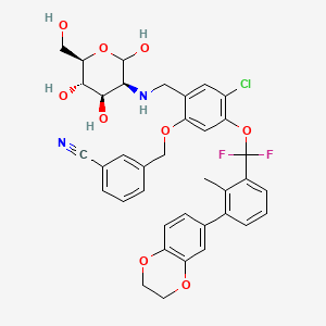 3-[[4-chloro-5-[[3-(2,3-dihydro-1,4-benzodioxin-6-yl)-2-methylphenyl]-difluoromethoxy]-2-[[[(3S,4R,5S,6R)-2,4,5-trihydroxy-6-(hydroxymethyl)oxan-3-yl]amino]methyl]phenoxy]methyl]benzonitrile