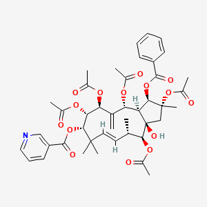 molecular formula C43H51NO15 B12371600 [(1R,2R,3aR,4S,5S,6E,9S,10S,11S,13R,13aS)-2,4,10,11,13-pentaacetyloxy-1-benzoyloxy-3a-hydroxy-2,5,8,8-tetramethyl-12-methylidene-3,4,5,9,10,11,13,13a-octahydro-1H-cyclopenta[12]annulen-9-yl] pyridine-3-carboxylate 