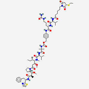 molecular formula C70H106N12O14S2 B12371679 [4-[[(2S)-5-(carbamoylamino)-2-[[(2S)-2-[6-(3-ethylsulfanyl-2,5-dioxopyrrolidin-1-yl)hexanoylamino]-3-methylbutanoyl]amino]pentanoyl]amino]phenyl]methyl N-[1-[[(2S)-1-[[(3R,4S,5S)-3-methoxy-1-[(2S)-2-[(1R,2R)-1-methoxy-2-methyl-3-oxo-3-[[(1S)-2-phenyl-1-(1,3-thiazol-2-yl)ethyl]amino]propyl]pyrrolidin-1-yl]-5-methyl-1-oxoheptan-4-yl]-methylamino]-3-methyl-1-oxobutan-2-yl]amino]-2-methyl-1-oxopropan-2-yl]carbamate 