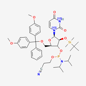 molecular formula C45H61N4O9PSi B12371875 3-[[(2R,4S,5R)-2-[[bis(4-methoxyphenyl)-phenylmethoxy]methyl]-4-[tert-butyl(dimethyl)silyl]oxy-5-(2,4-dioxo(1,3-15N2)pyrimidin-1-yl)oxolan-3-yl]oxy-[di(propan-2-yl)amino]phosphanyl]oxypropanenitrile 